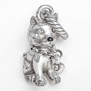 Brighton Kitty Cat Charm 3D Silver Plated Crystal Eyes Heart Collar J92062